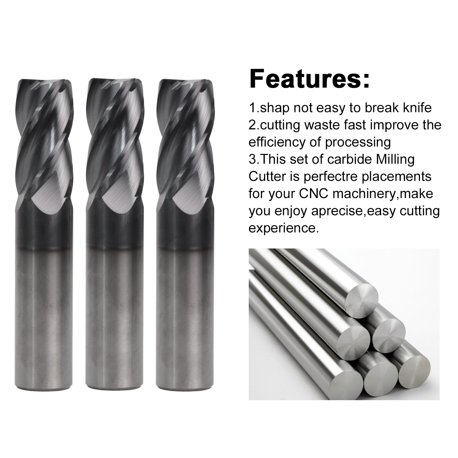 2 PCS 3/4" 4 Flute Solid Carbide 1-1/2" Overall Length End Mill - AlTiN Coated