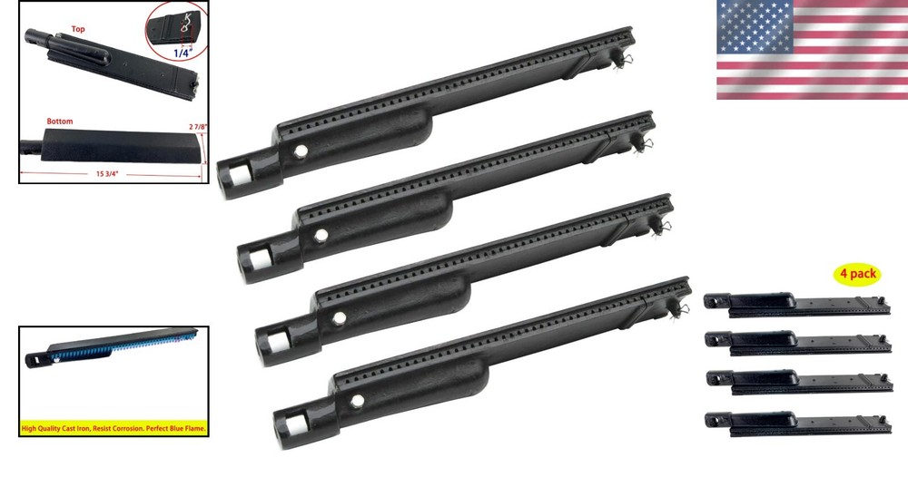 Durable 15 3/4 Inch Cast Iron Burner Replacement - 4-Pack for Various Models