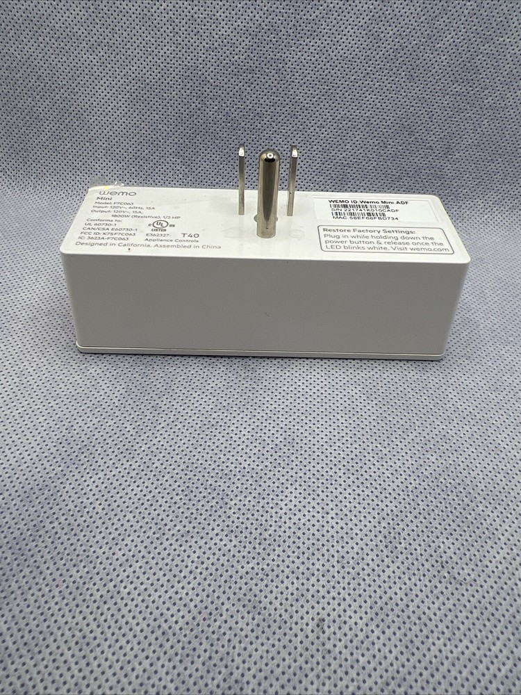 WeMo WiFi Enabled Mini Smart Plug White F7C063
