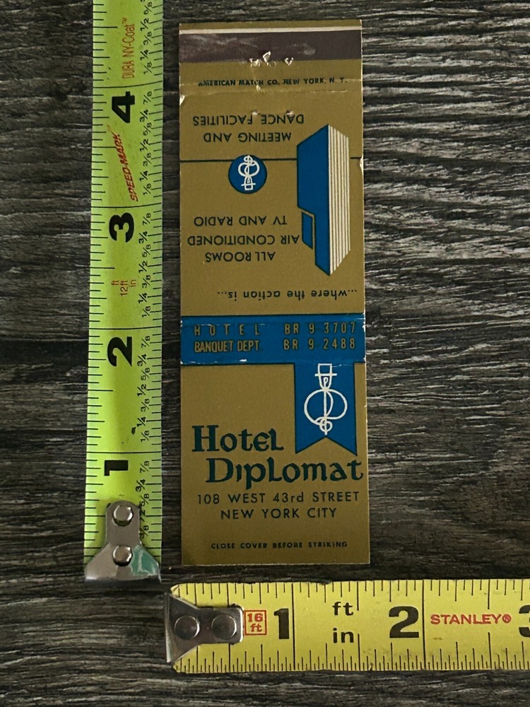 Kiss Concert Display Companion Hotel Diplomat Gold Matchbook Vintage Kiss Aucoin