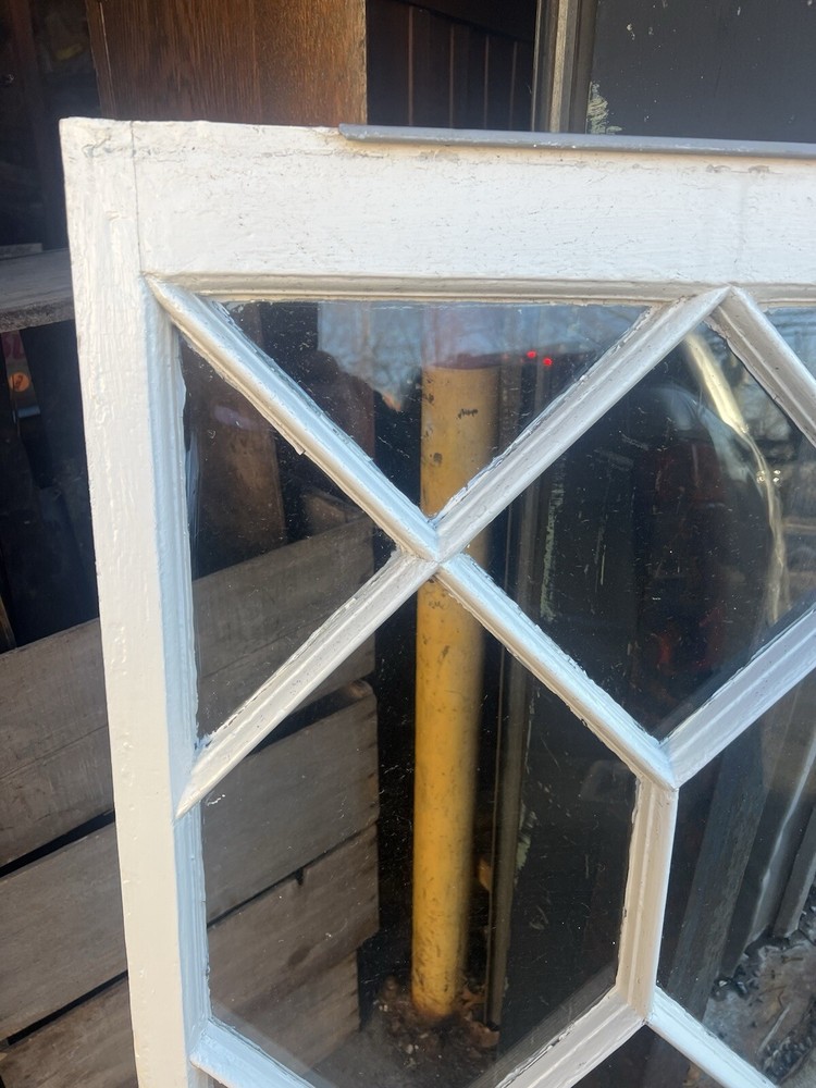 antique c1902 MISSION style TUDOR diamond pane casement window unique pattern