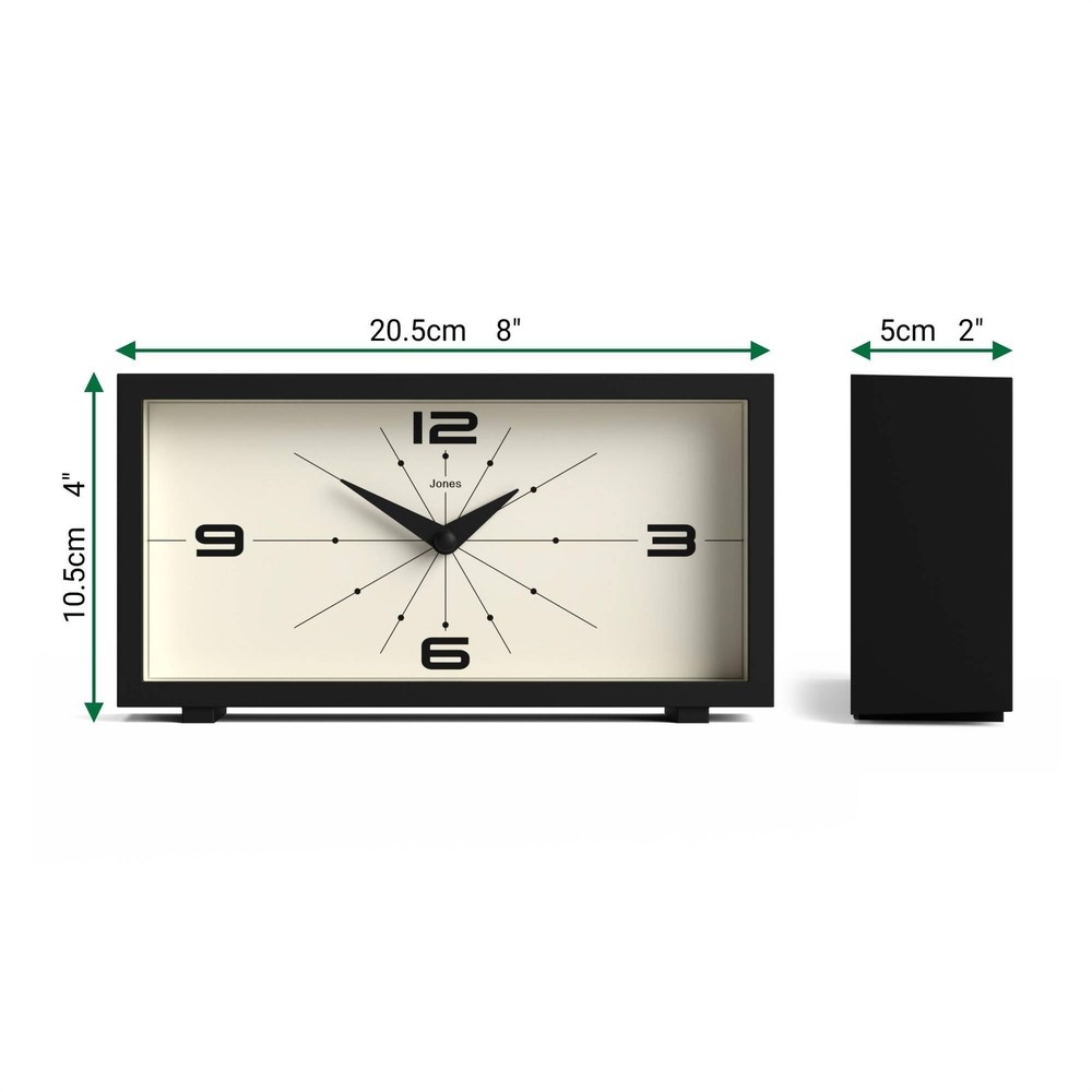 JONES CLOCKS® Odeon Desk Clock | Modern Rectangular Design | Black | Stylis