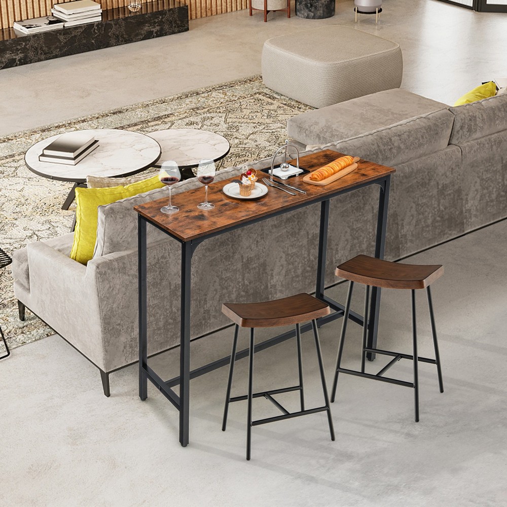48" Rectangular Bar Table Kitchen Dining Table w/ Steel Frame & Adjustable Feet