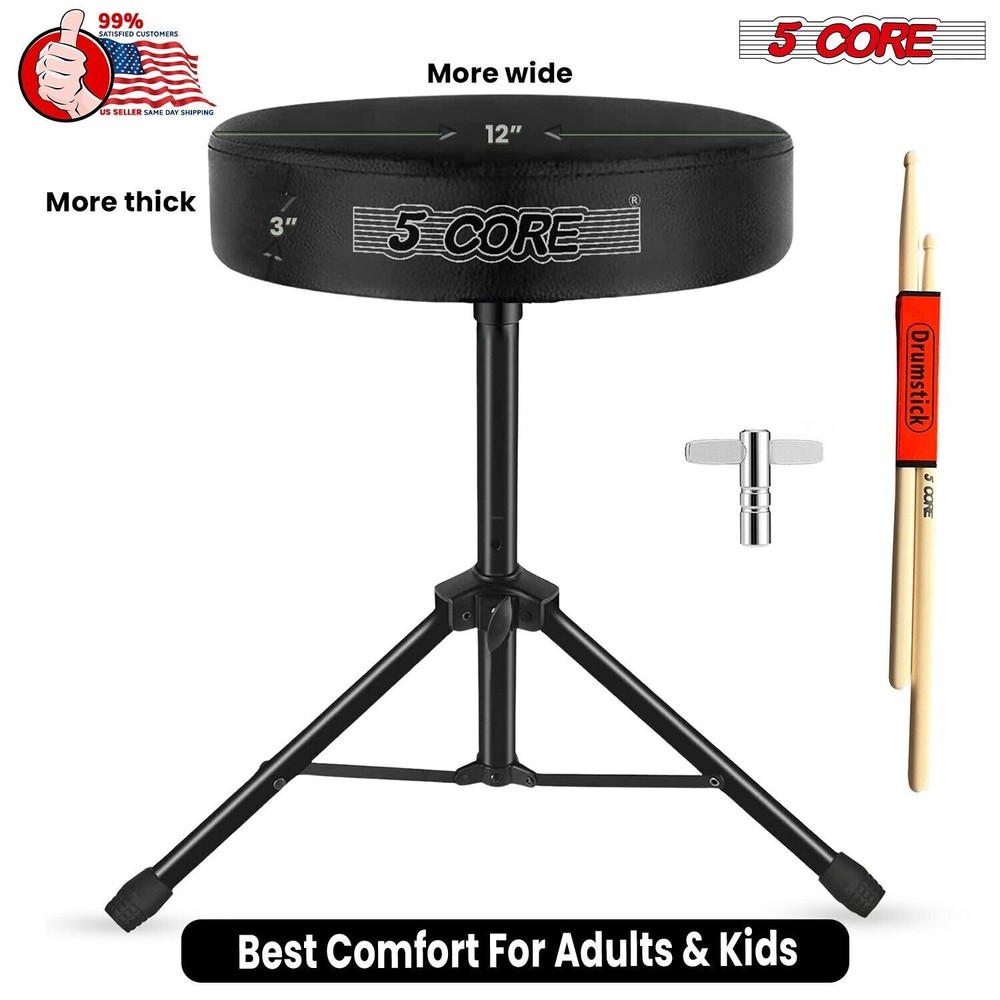 5Core Drum Throne Adjustable Guitar Stool Padded Seat + Drum Practice Pad Snare