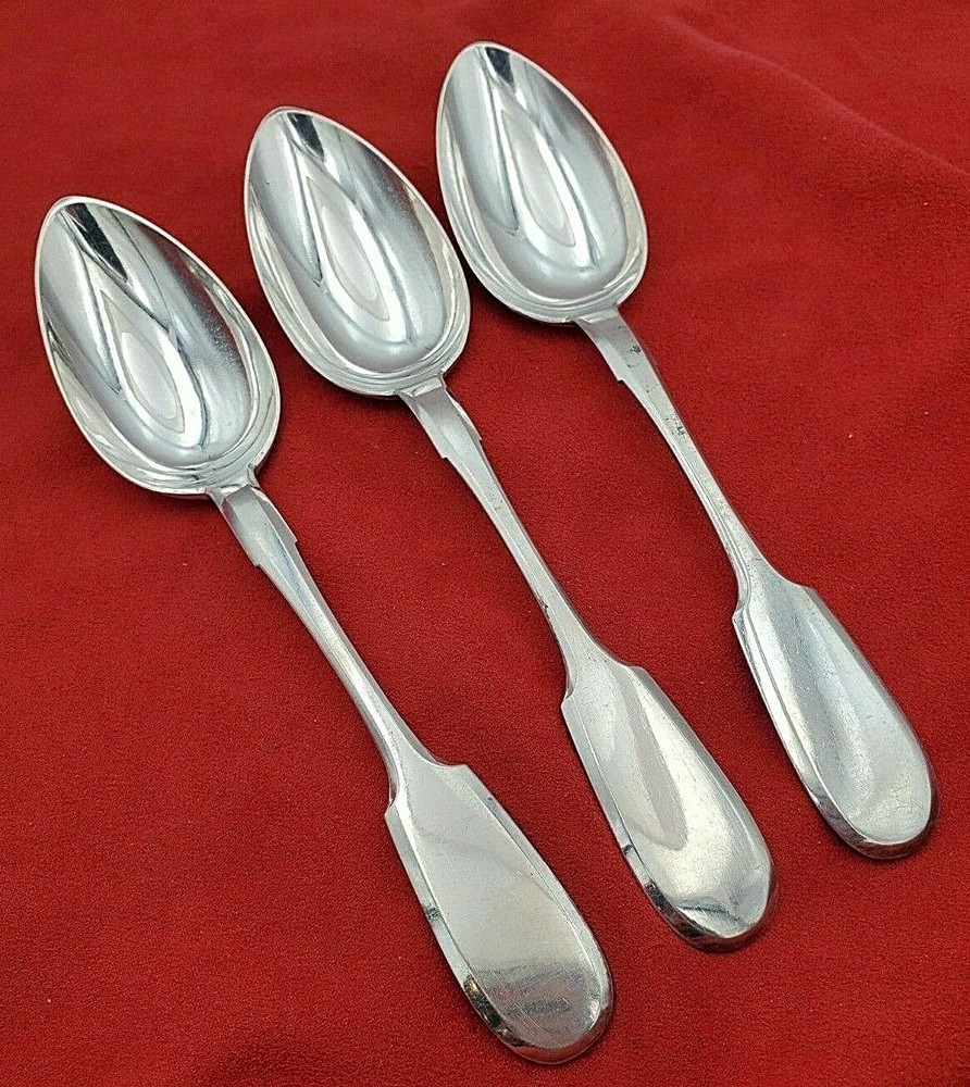 3 Matching 84 Silver Russian Fiddle Pattern Serving Spoons   #10672