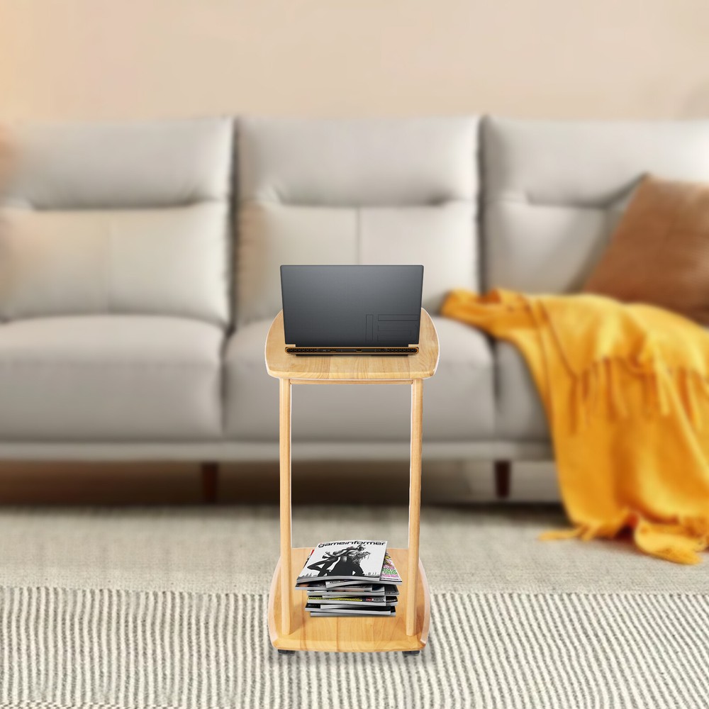C Shaped End Table Small Side Sofa Table Sofa End Table Laptop Table Wheels Home