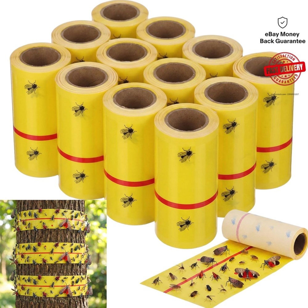 Yellow & Red Spotted Lantern Fly Traps - Durable 12 Rolls for Insect Control