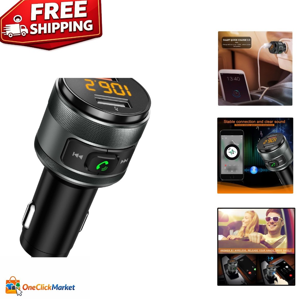 Compact Bluetooth FM Transmitter for Seamless Audio & Fast USB Charging in Cars