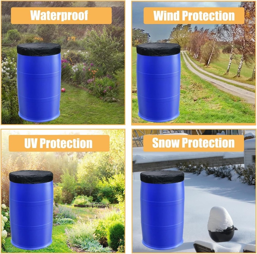 Stretchable 55 Gallon Drum Cover with Secure Drawstring - Ideal for Rain Barrels