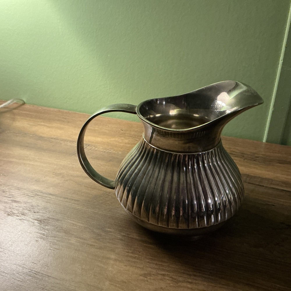 Antique Silverplate Pitcher Ribbed 5”
