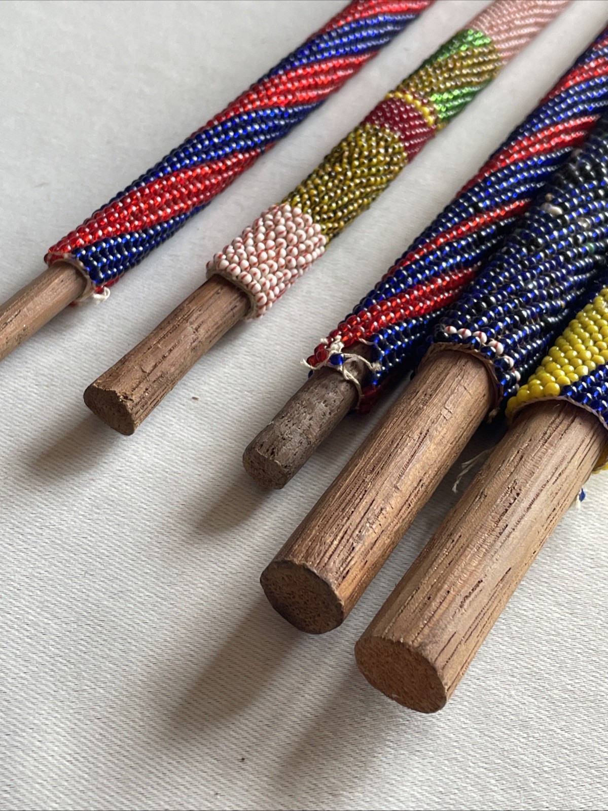 5-Vintage African Beaded Wooden War Club Throwing Stick Ceremony Spiritual Art