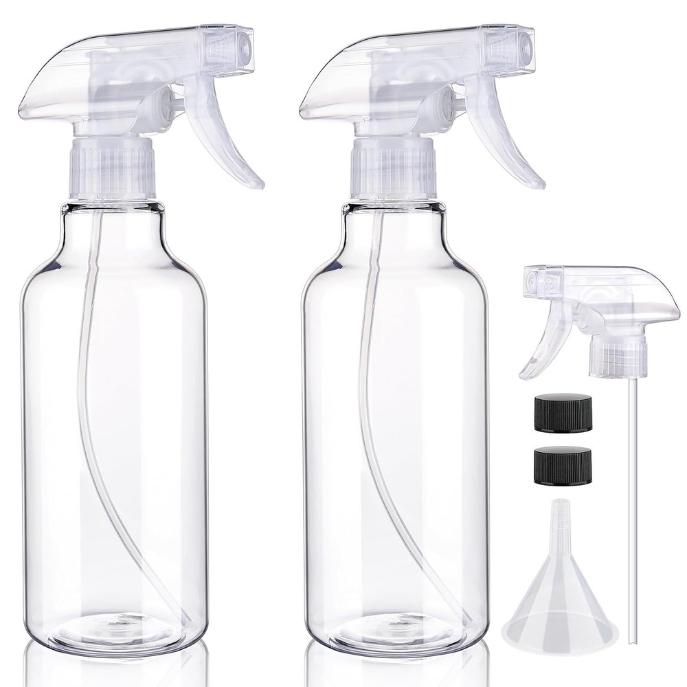 Versatile 16.9oz Plastic Spray Bottles - Heavy Duty & Adjustable Nozzle - 2 Pack