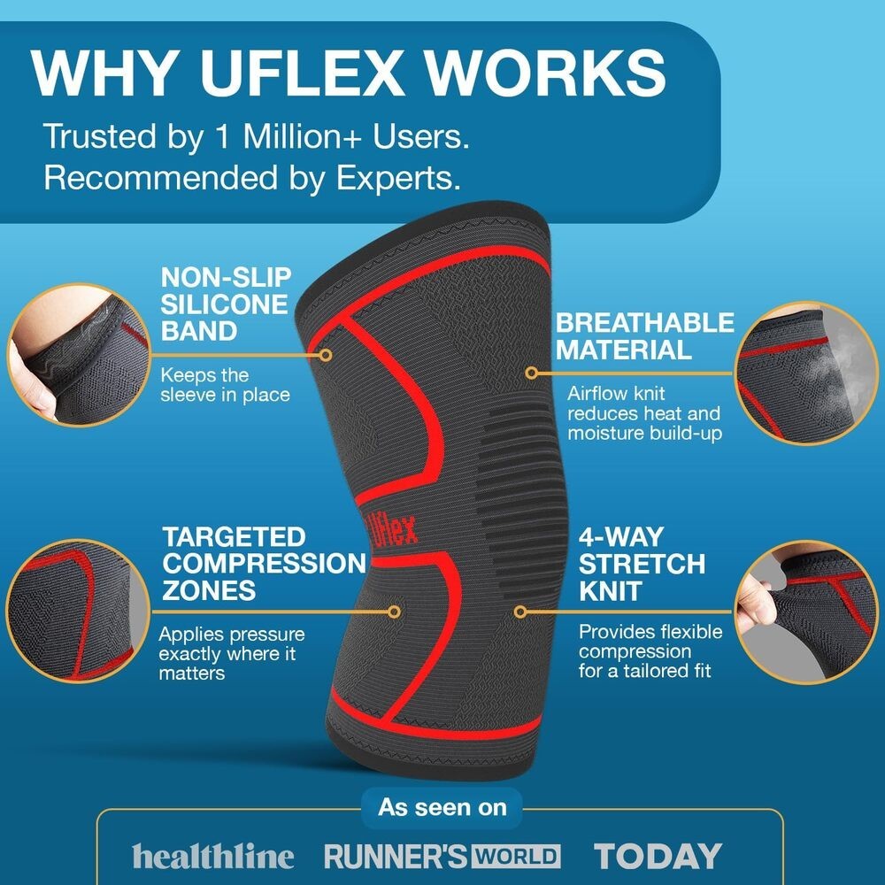UFlex Knee Compression Sleeve Athletic Performance Support Recovery Large Sealed