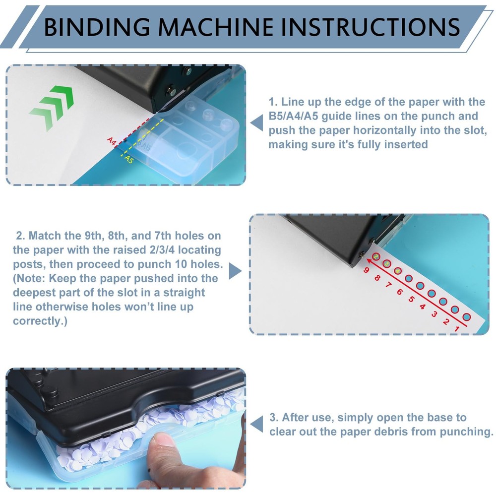 10 Hole Punch Binding Machine for Planner, Metal Binder Machine Kit with 10Pc...