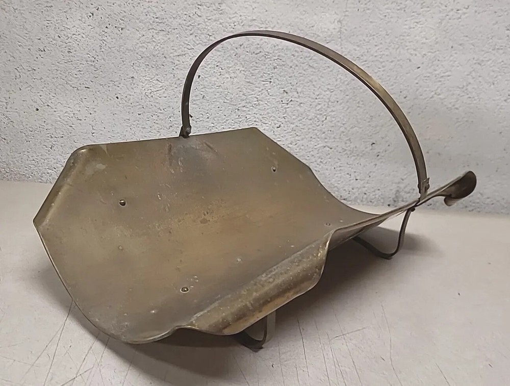 Vintage Rectangular Brass Fireplace Log Holder with Curled Corners