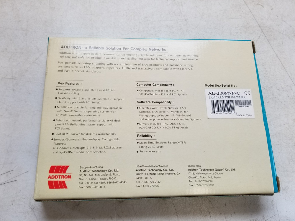 New ADDTRON AE-200PNP-C Ethernet Adapter