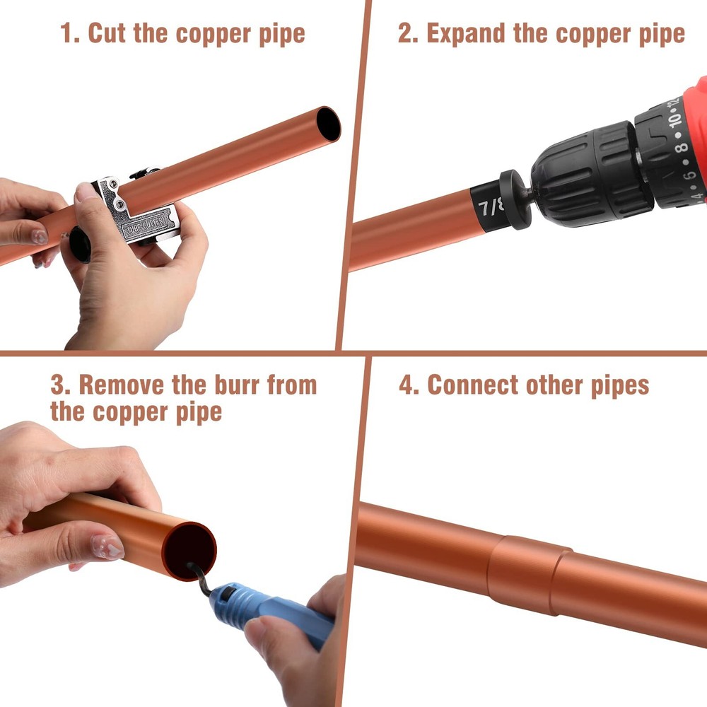 8PCS Copper Pipe Cutter Expander Drill Bit Tools Set Swaging HVAC Deburring Kit