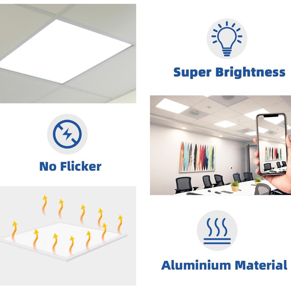 4 Pack 2X2 LED Panel for Drop-in Ceiling,45W 0-10V Dimmable Flat Backlit Fixture