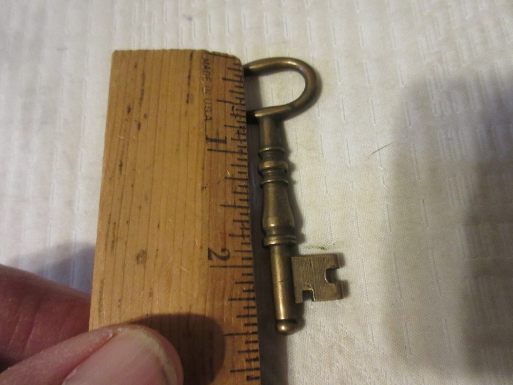 Antique Vintage Brass Solid Barrel Skeleton Key 2.5" Long