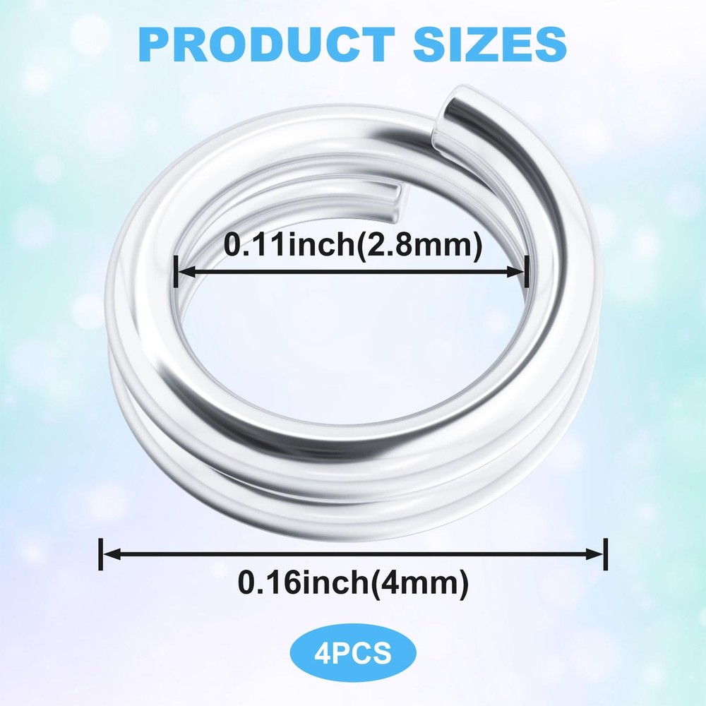HINZIC 4 Pcs 925 Sterling Silver Split Jump Ring 4mm Small 4mm, 4mm-Silver