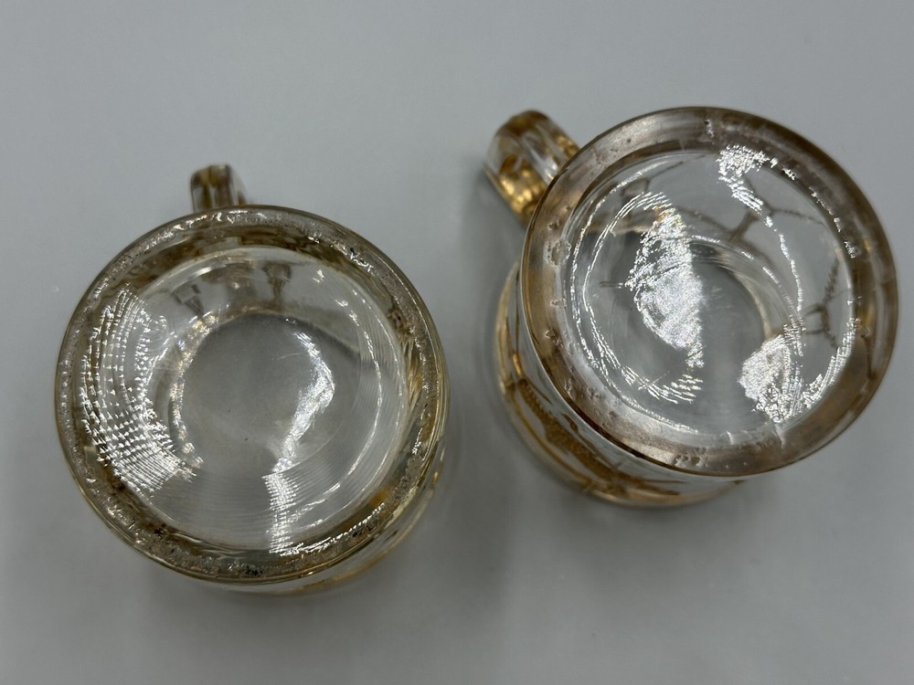 1909 Pair Mug EAGLE DRUM Cup Glass CANDY CONTAINER Antique E&A 543