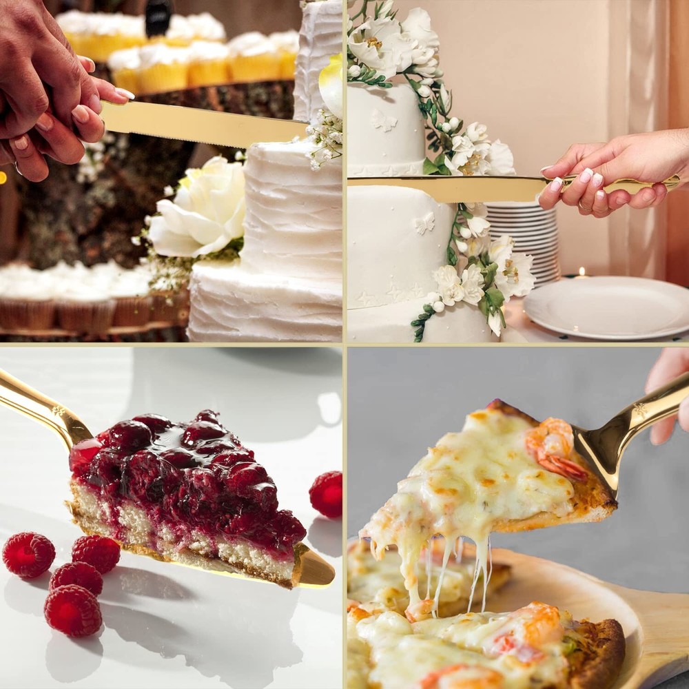 Cake Cutting Set for Wedding, Elegant Cake Knife and Server Set with Thickene...