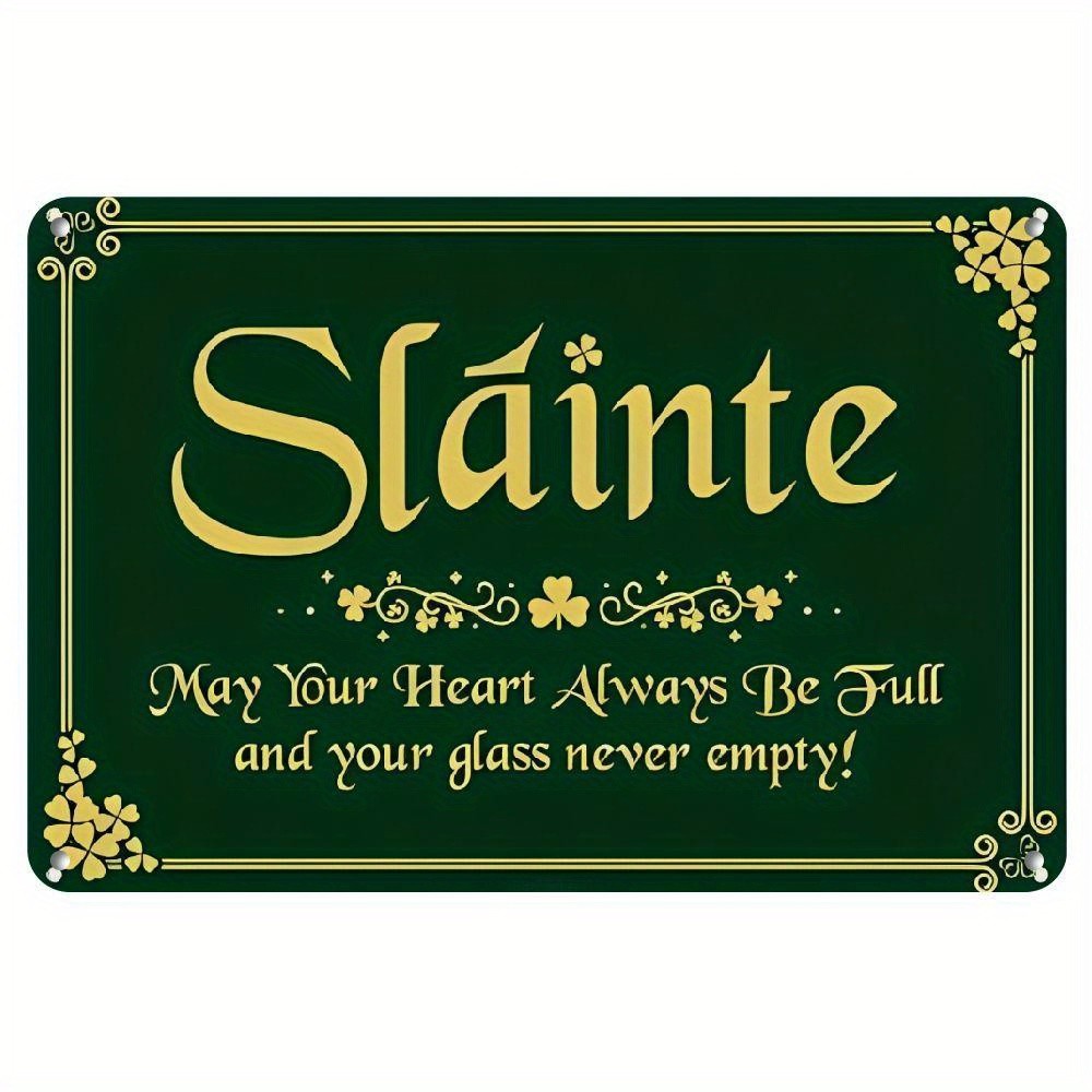 Green Gold Slainte Metal Sign Irish Blessing Gift For Pub Or Home Bar Decoration
