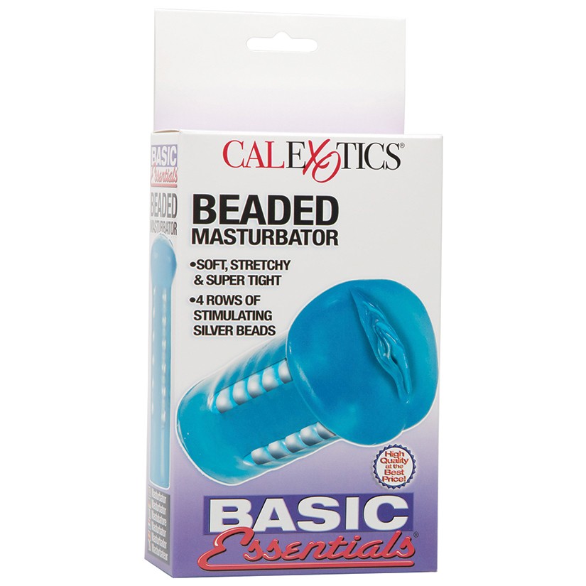 5" Basic Essentials Beaded Masturbator with 4 Rows of Stimulating Silver Beads