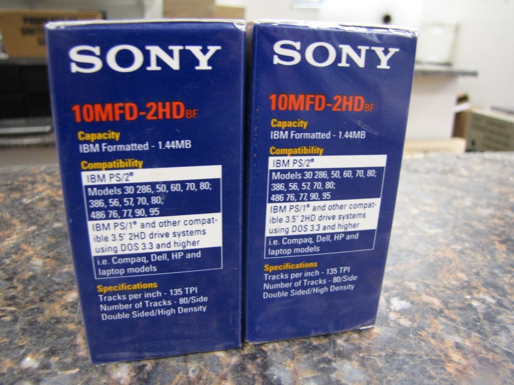 2x NEW SONY 3.5" Micro Floppy Disk 2MB Double Sided IBM High Density MFD-2HD