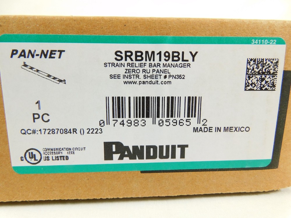 Panduit Strain Relief Bar, Manager, 72 Cable SRBM19BLY Hook & Loop Cable Ties