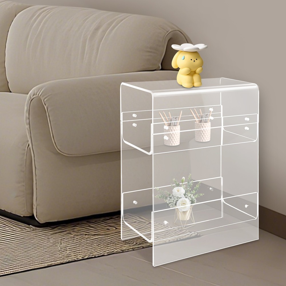 Side Table, Narrow End Table for Small Spaces, 3-tier Clear Acrylic Side Table
