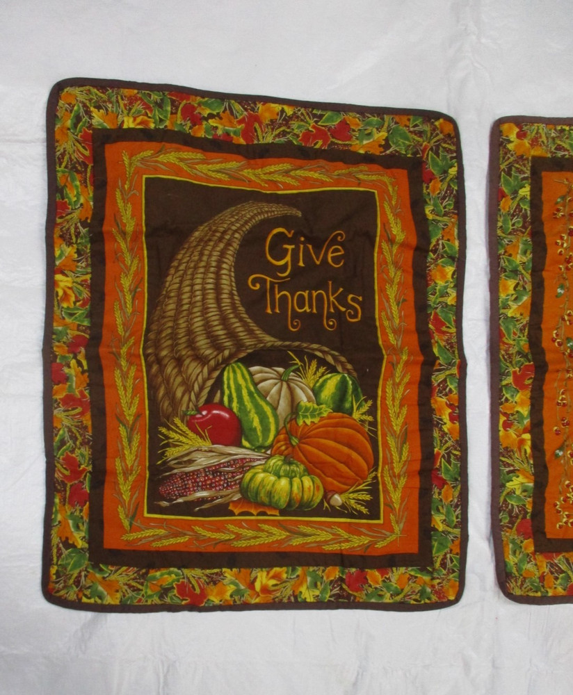 2 Fall Theme Quilted Wall Hangings - Pumpkin, Cornucopia - 25" x 20"