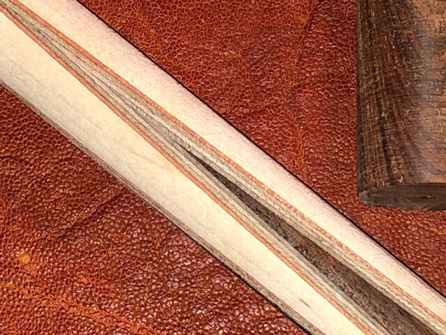 Jerry Rauenzahn 4 Point Prong Pool Cue Front. Cocobolo into Maple.