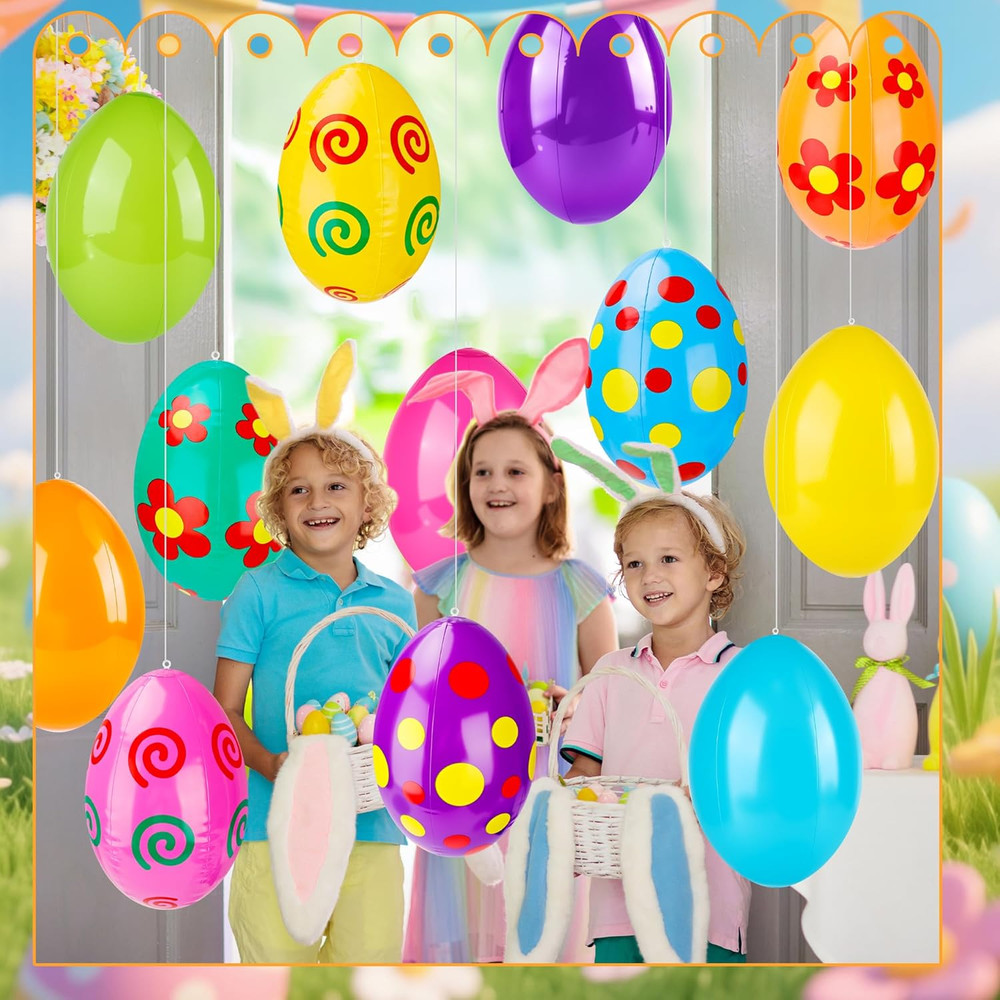 12 Pack 16 Inch Inflatable Easter Eggs Large Colorful Easter Egg Inflatables Blo