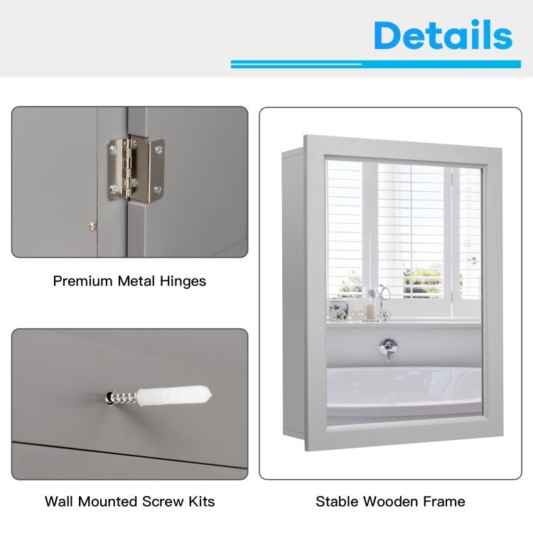 Bathroom Medicine Cabinet Storage Organizer Wall Mounted Mirror Adjustable Shelf
