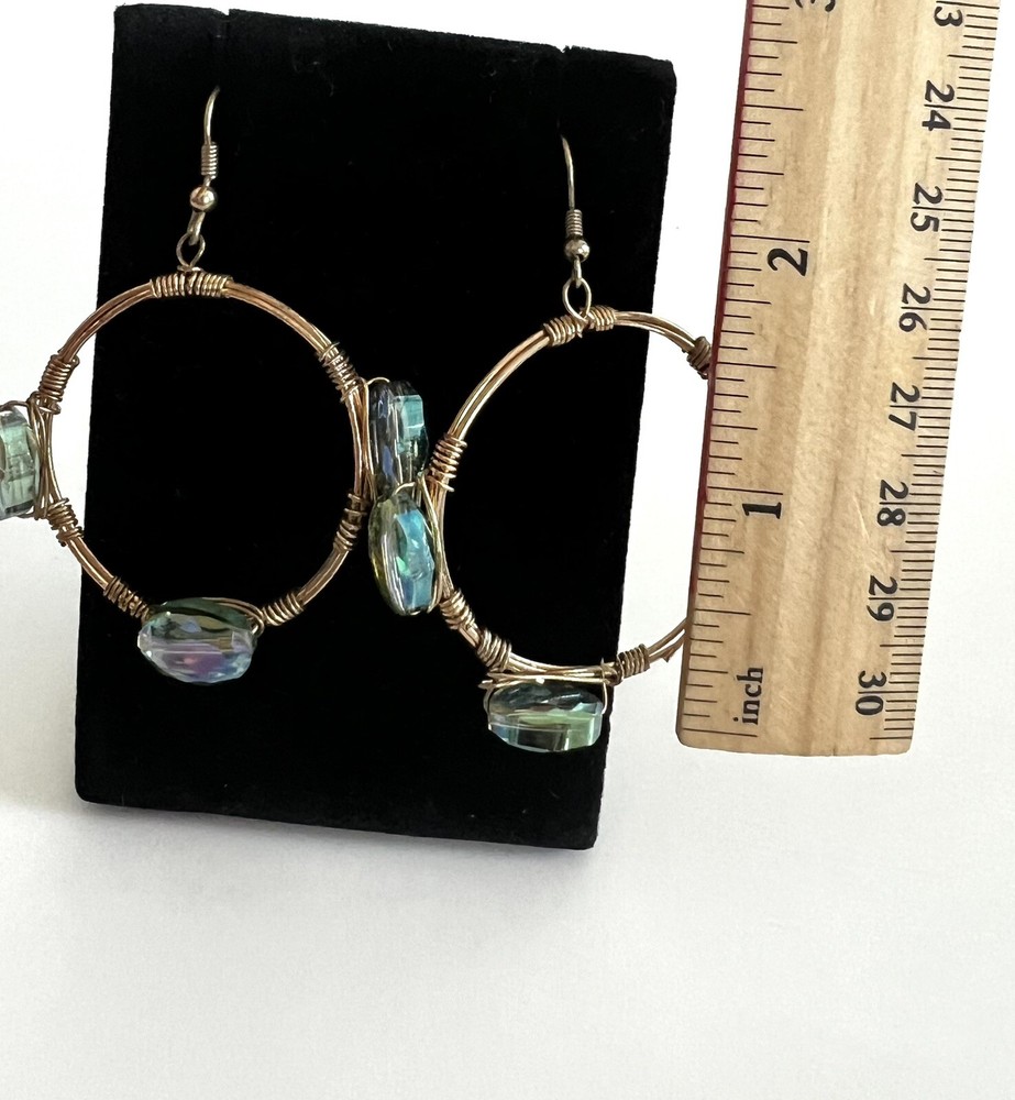 Hand Made Wire Wrapped Dangle Hoop Earrings D5