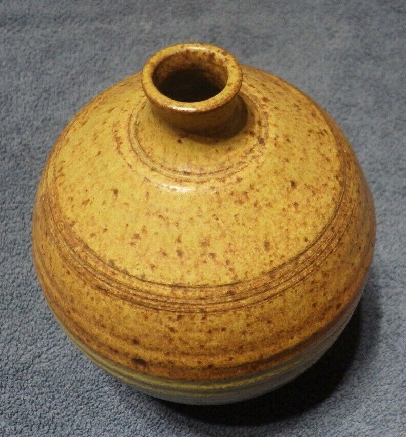 Handmade Pottery Jar Brown 8" Tall Initials BH Mold