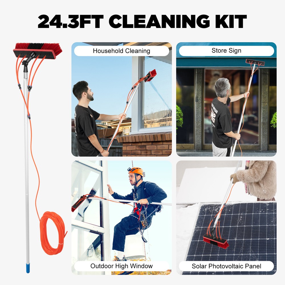 Window Solar Panel Cleaning Extendable Telescopic Pole Water Fed Brush Washer