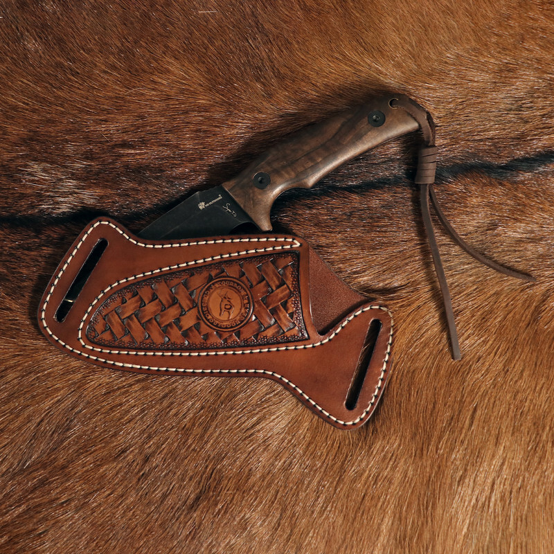 TOURBON Leather Engraved Fixed Blade Knife Sheath Belt Pouch EDC Knives Case