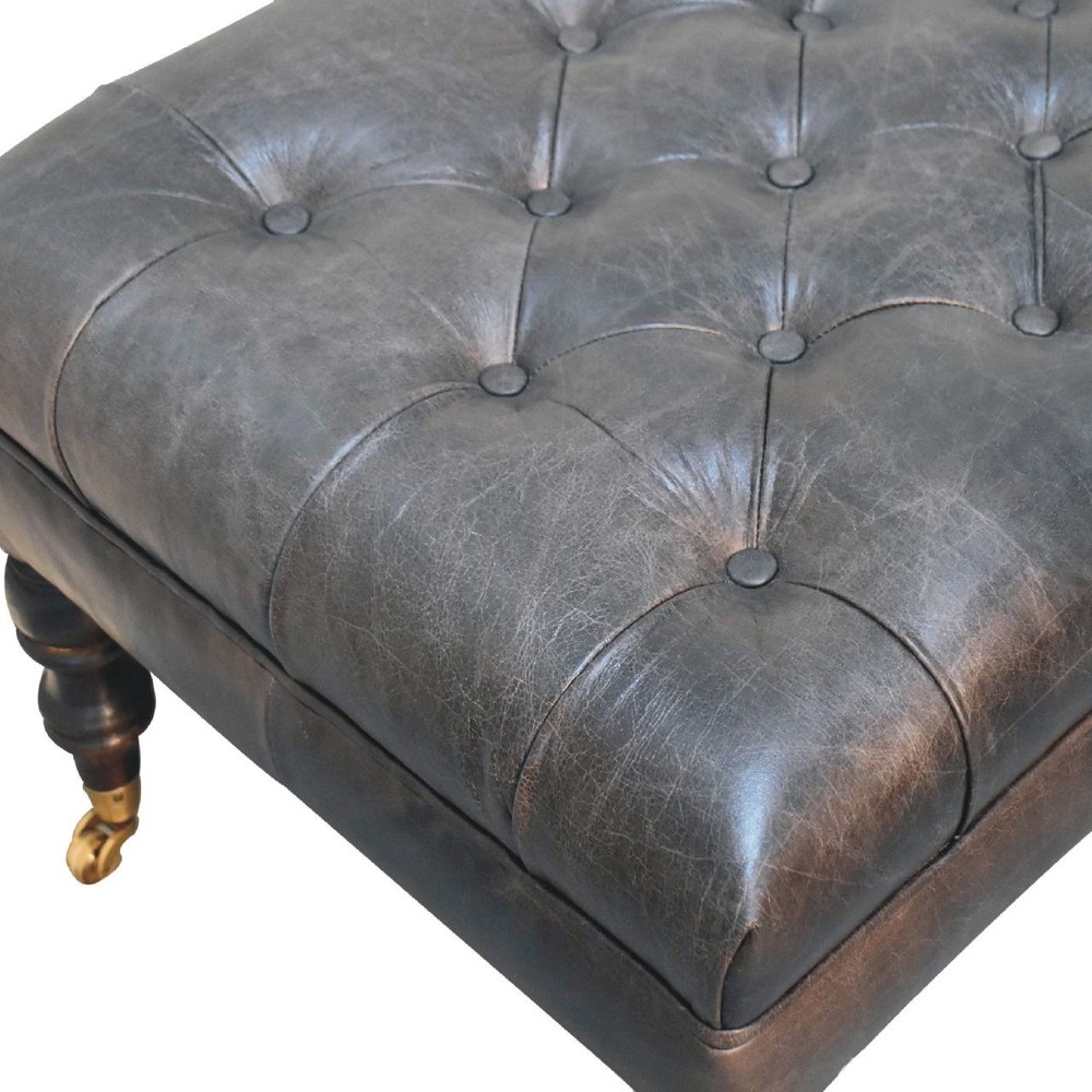 Buffalo Ash Black Leather Ottoman