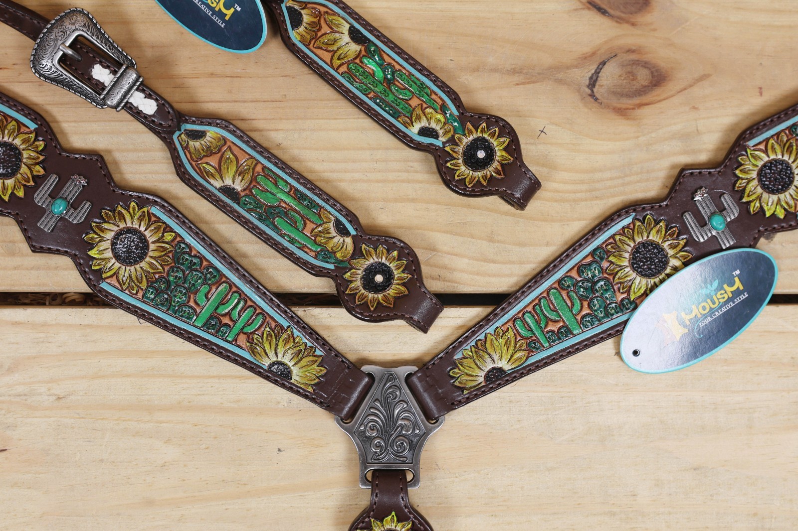 Western Leather Headstall and Breast Collar Tack Set