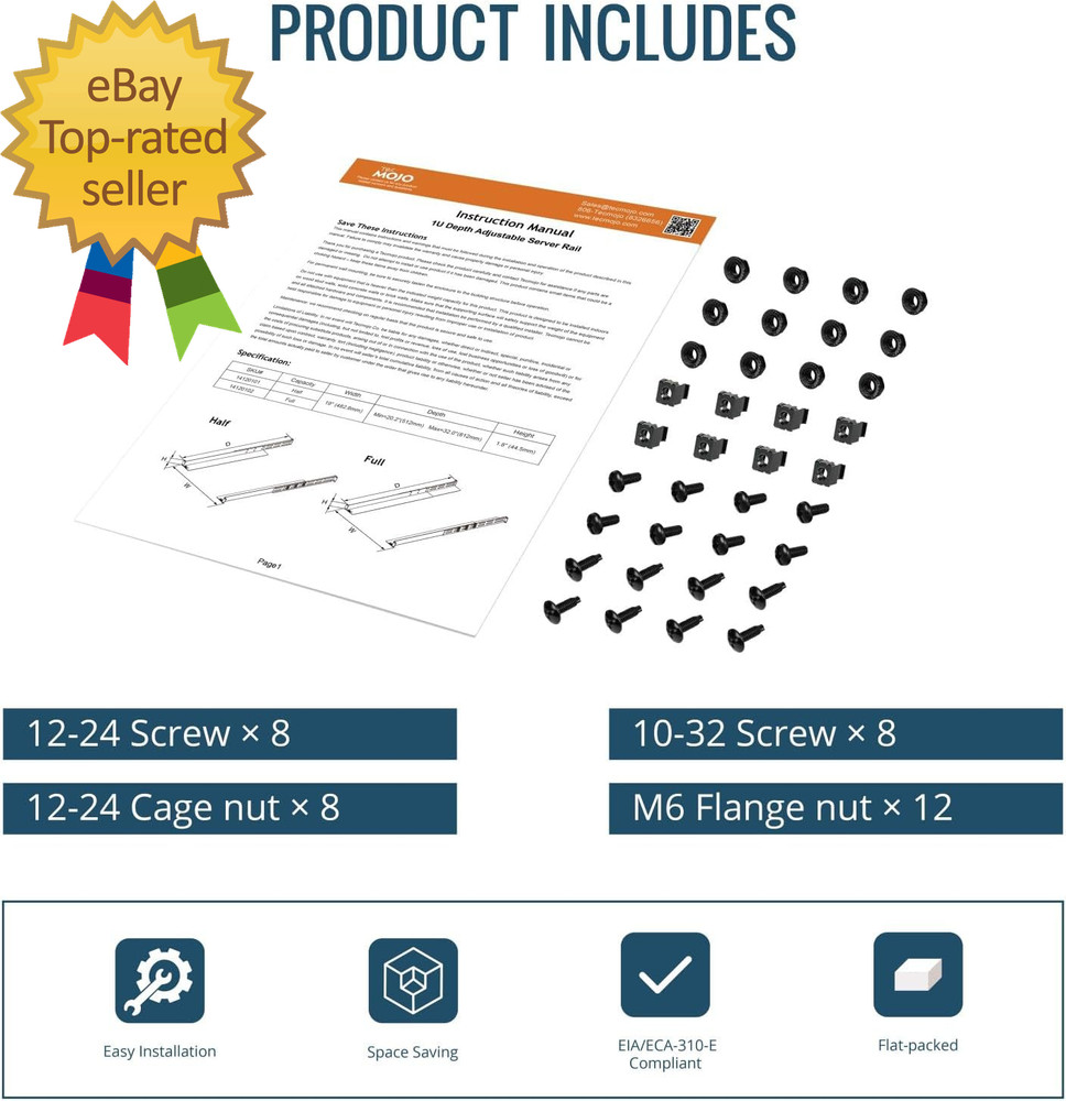 1U Universal Rack Mount Rails 4 Post Server Rack Shelf Rail with 20 9 32 Adjusta