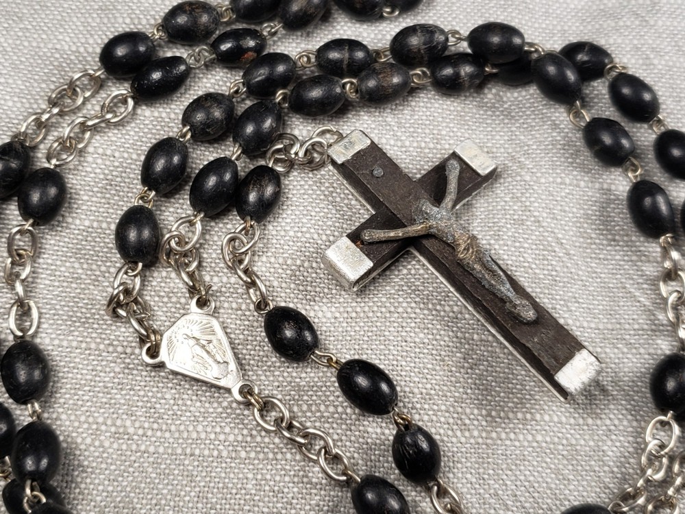 Beautiful Rosary Black Beads Christian Religious Gift C59