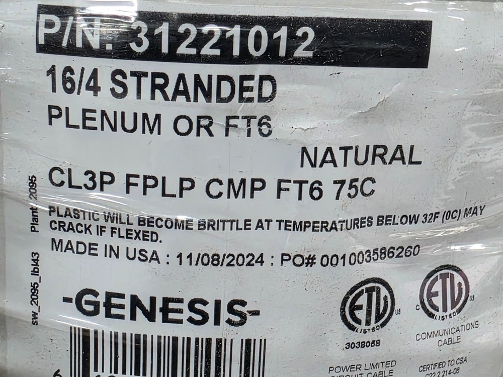 Southwire Genesis 3122 16/4C Stranded Plenum Control/Security Cable White /50ft
