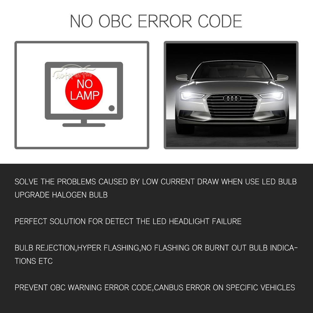 2Pcs H4 9003 LED Headlight Canbus Load Resistor Decoder Error Free Anti Flicker