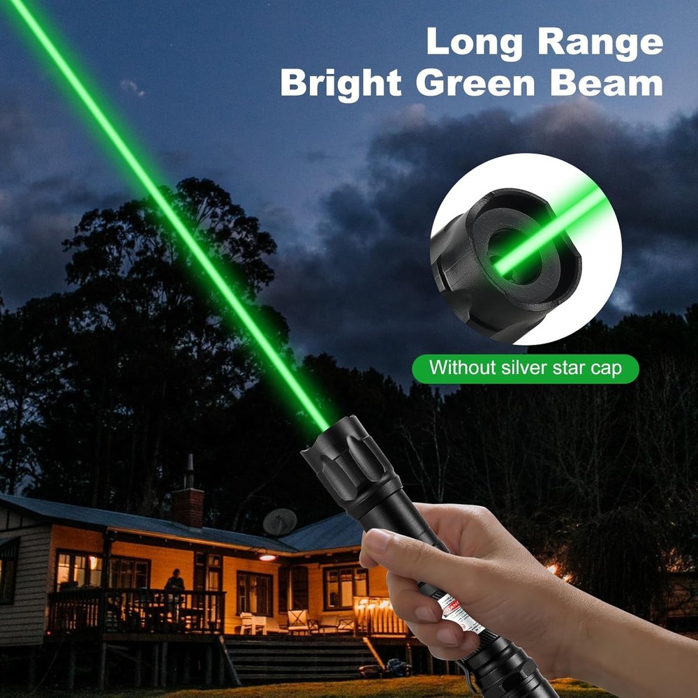 Rugged Green Laser Pointer - Long Range with USB Charging and Adjustable Light