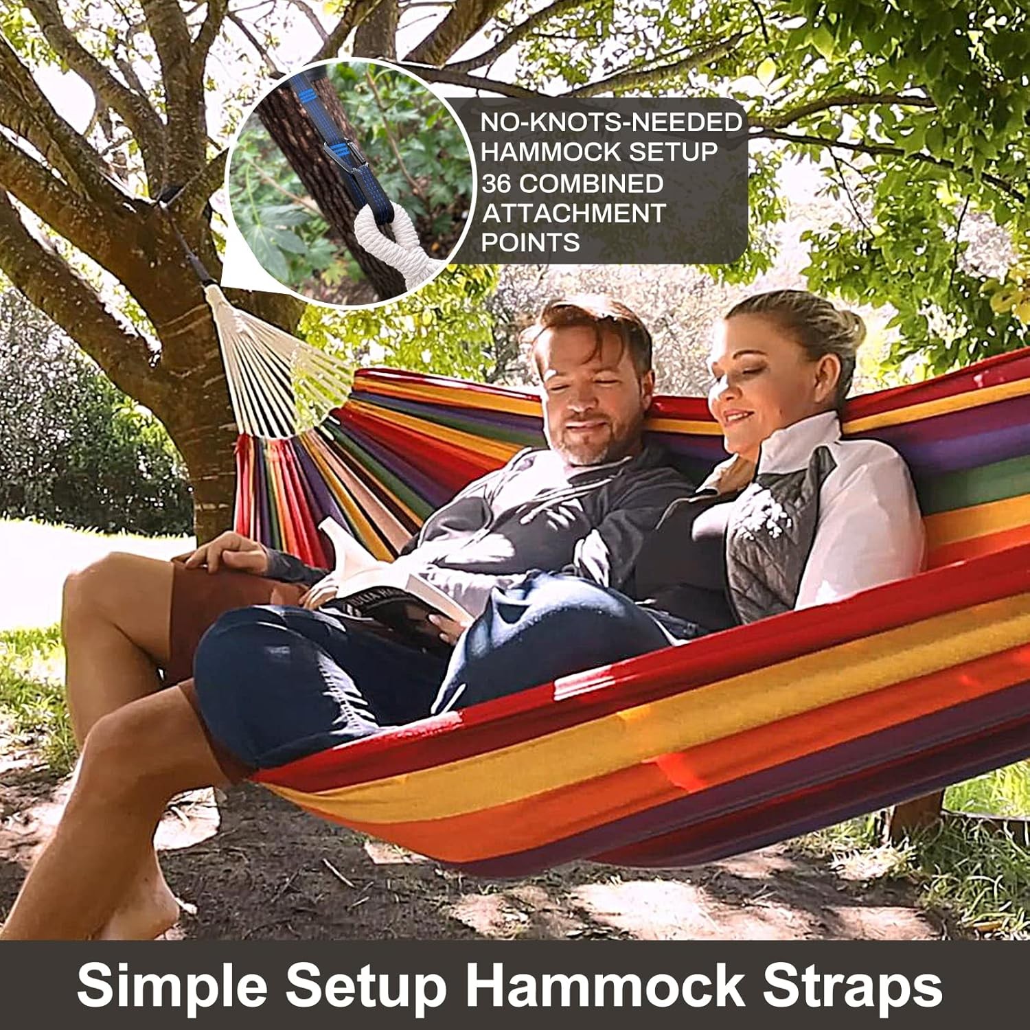 Patio Double Hammock with Tree Straps 94x63IN 2 Persons Hammock for Backyard