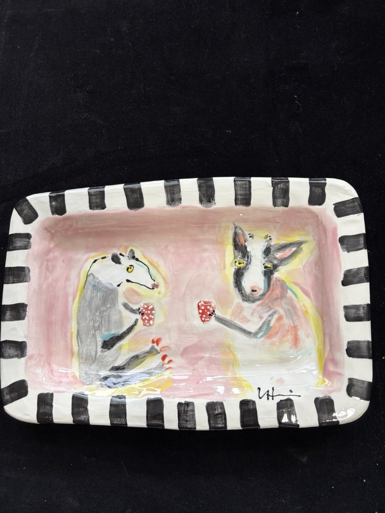 Odd Tea Party “HandmadeCeramic Rectangular Platter HandPainted 12”x8” Original