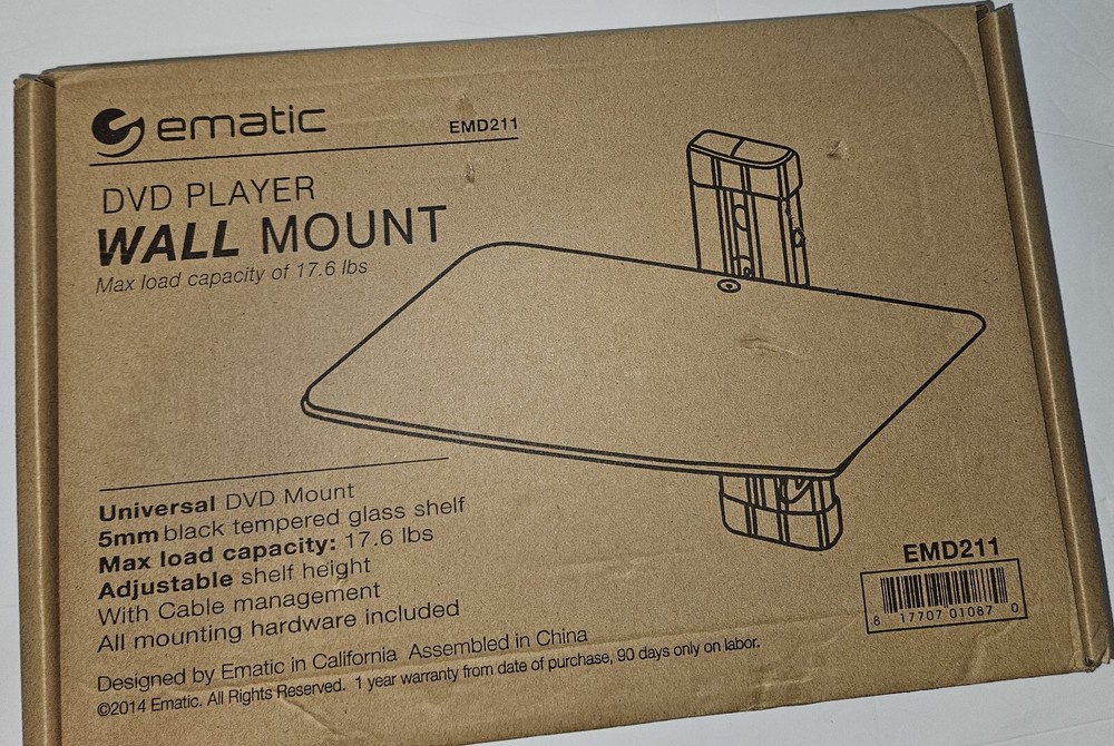 Ematic DVD Player Wall Mount EMD211, Adjustable shelf.