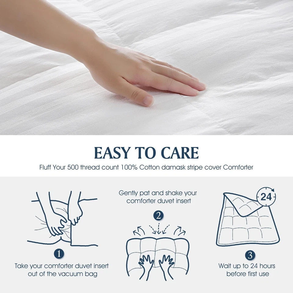 500 Thread Count Cotton Damask Duraloft Striped Down Alternative Lightweight